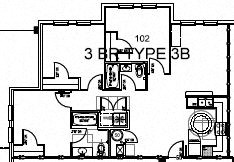 Floor plan for 3 beds, 3 baths, 1026 sqft